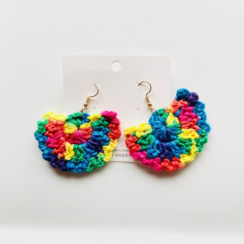 Crochet Fan Rainbow Dangle Earrings